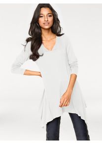 Longshirt Heine "Longshirt", Damen, Gr. 46, wei&szlig; (sanftes wei&szlig;), 95% Viskose, 5% Elasthan, unifarben, V-Ausschnitt, Shirts Longshirt