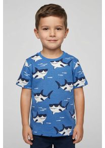 T-Shirt Blue Seven, Jungen, Gr. 104, ocean, Single Jersey, Obermaterial: 100% Baumwolle, bedruckt, Basic normal, Rundhals, Shirts T-Shirt, Basic Passform, mit Allover-Druck, aus Single Jersey, pflegeleicht