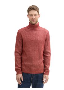 Rollkragenpullover Tom Tailor, Herren, Gr. L, rot (schwarz burgundy rot wei&szlig; core), Strick, Obermaterial: 58% Polyester, 37% Polyacryl, 5% Wolle, meliert, regular fit Po-bedeckend, ohne Ausschnitt, gerader Abschluss, Pullover Rollkragenpullover, mit Rollkragen