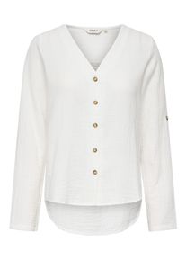 Langarmbluse Only "ONLTHYRA LIFE V-NECK L/S SHIRT NOOS WVN", Damen, Gr. S, cloud dancer, Web, Obermaterial: 100% Baumwolle, unifarben, regular fit Po-bedeckend, Blusen Langarmbluse, Baumwolle, regular fit