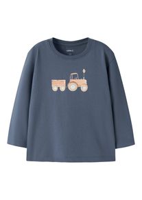 Langarmshirt name it "NMMFOTROELS LS NREG TOP", M&auml;dchen, Gr. 98, vintage indigo, Jersey, Obermaterial: 95% Baumwolle, 5% Elasthan, bedruckt, unifarben, normal normal, Rundhals, Shirts Langarmshirt
