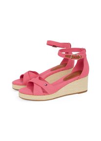 Keilsandalette Tommy Hilfiger "FLAG CRISS-CROS MID WEDGE ESPAD", Damen, Gr. 39, rosa, Baumwolle, Schuhe Keilsandalette, Riemchensandale, Sommerschuh mit verstellbarer Schnalle