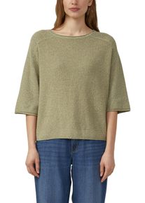 Strickpullover s.Oliver, Damen, Gr. 34, oliv, Strick, Obermaterial: 76% Baumwolle, 24% Polyamid, meliert, unifarben, l&auml;ssig geschnitten h&uuml;ftbedeckend, Rundhals, Rollkante, Pullover Strickpullover, 3/4-Arm mit Rundhals