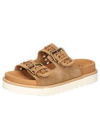 Pantolette Mustang Shoes, Damen, Gr. 36, braun (hellbraun), Velourslederimitat, Flechtoptik, Schuhe Pantolette, Sandale, Plateausandale, Pool Slides mit komfortablem Tieffu&szlig;bett