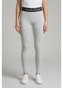 Leggings Calvin Klein, Damen, Gr. L, N-Gr, grau (light grau melange), Obermaterial: 60% Baumwolle, 35% Polyamid, 5% Elasthan, lang, Hosen Leggings, breiter Logobund, weich, elastisch, Cotton-Mix