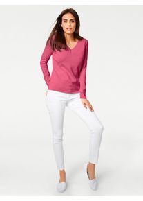 Strickpullover Heine "V-Pullover", Damen, Gr. 38, pink, 100% Baumwolle, unifarben, Pullover Strickpullover