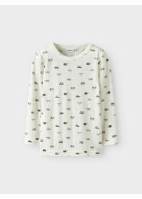 Langarmshirt name it "NMMWANG WOOL NEEDLE LS TOP NOOS", Jungen, Gr. 116, wei&szlig; (snow wei&szlig; aop:small cars), Rippware, Obermaterial: 100% Wolle, bedruckt, normal h&uuml;ftbedeckend, Rundhals, Shirts Langarmshirt, Wolle, regular fit