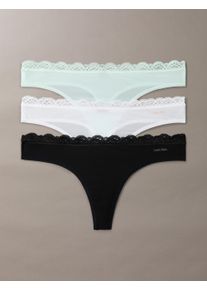 String "THONG 3PK", Damen, Gr. XL (42), 3 Stk., schwarz, wei&szlig;, moonlight jade, Obermaterial: 85% Polyamid, 15% Elasthan, Calvin Klein Underwear, unifarben, k&ouml;rpernah, Unterhosen String, mit Spitze am Bund