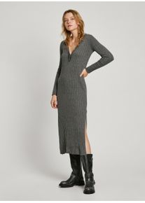 Strickkleid Pepe Jeans "IZABEL DRESS", Damen, Gr. S, N-Gr, grau (dunkelgrau marl), Obermaterial: 49% Baumwolle, 46% Wolle, 5% Acetat, slim fit lang, V-Ausschnitt, Kleider Strickkleid, mit dekorativer Knopfleiste