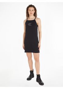 Tr&auml;gerkleid Calvin Klein Jeans "OUTLINED CK STRAPPY TANK DRESS", Damen, Gr. XS (34), N-Gr, schwarz (ck schwarz), Jersey, Obermaterial: 94% Baumwolle, 6% Elasthan, unifarben, figurbetont ca. Mitte Oberschenkel, Kleider Tr&auml;gerkleid, mit Logopr&auml;gung