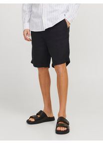 Jack & Jones Shorts JACK & JONES "JPSTJAIDEN CAMPAIGN HYBRIDBONDISHORT MID", Herren, Gr. XS, N-Gr, schwarz, Web, Obermaterial: 80% Baumwolle, 20% Leinen, unifarben, relaxed fit knielang, Hosen Shorts