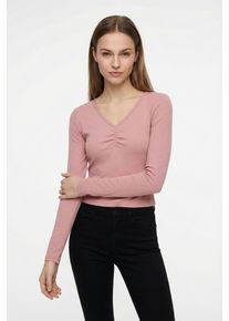Langarmshirt Only "ONLBETTY LIFE L/S SCALLOP V-NECK CC JRS", Damen, Gr. S, rosy touch, Jersey, Obermaterial: 95% Baumwolle, 5% Elasthan, unifarben, h&uuml;ftlang, V-Ausschnitt, Shirts Langarmshirt, mit Raffung am Ausschnitt