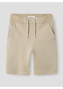 Shorts name it "NKMHONK SWE LONG SHORTS UNB NOOS", Jungen, Gr. 98, N-Gr, pure cashmere (blank), Web, Obermaterial: 95% Baumwolle, 5% Elasthan, unifarben, straight fit knielang, Hosen Shorts