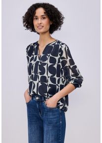 Langarmbluse Street One, Damen, Gr. 38, shadowed navy, Web, Obermaterial: 100% Polyester. Futter: 100% Modal, gemustert, l&auml;ssig geschnitten h&uuml;ftbedeckend, Rundhals, abgerundeter Saum, Blusen Langarmbluse, Gemusterte Bluse mit Tape