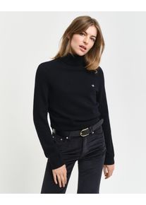Rollkragenpullover Gant "EXTRAFINE LAMBSWOOL ROLLNECK", Damen, Gr. L, schwarz, Strick, Obermaterial: 90% Wolle, 10% Polyamid, regular fit, Rippb&uuml;ndchen, Pullover Rollkragenpullover
