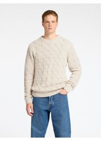 Strickpullover Selected "SLHCALLIS LS KNIT CABLE CREW NECK NOOS", Herren, Gr. S, beige (oatmeal), Strick, Obermaterial: 100% Baumwolle, unifarben, regular fit normal, Rundhals, Rippb&uuml;ndchen, Pullover Strickpullover
