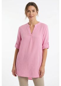 Schlupfbluse Zwillingsherz "Rom", Damen, rosa, Web, Obermaterial: 100% Baumwolle, unifarben, ca. Mitte Oberschenkel, tiefer V-Ausschnitt, Krempel&auml;rmel 1-Knopf-Manschette, Blusen Schlupfbluse, verl&auml;ngerte R&uuml;ckenpartie, V-Neck, Turn-Up &Auml;rmel, Musselin