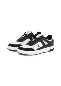 Sneaker Calvin Klein Jeans "BASKET CUP LOW LACEUP LTH MIX", Herren, Gr. 46, schwarz-wei&szlig; (wei&szlig;, schwarz), Leder, Schuhe Sneaker, Basket-Sneaker, Schn&uuml;rschuh, Halbschuh, Freizeitschuh mit CK Logo
