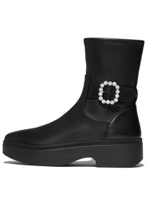 Plateaustiefelette fitflop "F-LUMA CRYSTAL", Damen, Gr. 36, schwarz, Leder, Lederimitat, Schuhe Plateaustiefelette, Boots, Chunky Boot mit Plateausohle