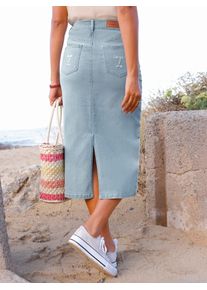 Jeansrock Casual Looks, Damen, Gr. 42, blau, bleached, 81% Baumwolle, 17% Polyester, 2% Elasthan, unifarben, wadenlang, R&ouml;cke Jeansrock