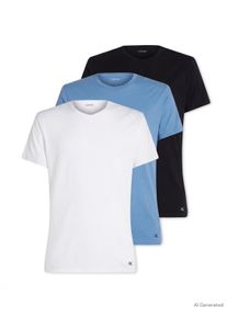 T-Shirt "SHORT SLEEVE CREW NECK 3PK", Herren, Gr. XL (54), schwarz w blau descent emb, blau desce, Jersey, Obermaterial: 57% Baumwolle, 38% Polyester, 5% Elasthan, Calvin Klein Underwear, Basic, normal h&uuml;ftlang, Rundhals, abgesteppt, Shirts T-Shirt, mit Logo am Saum