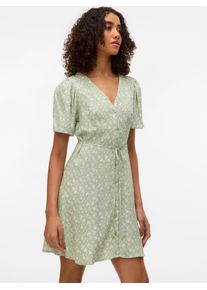 V&eacute;ro Moda Minikleid VERO MODA "VMALBA SS SHORT DRESS WVN NOOS", Damen, Gr. L, N-Gr, reseda aop:sally snow wei&szlig;, Web, Obermaterial: 100% Viskose, bedruckt, slim fit kurz, V-Ausschnitt, Kleider Minikleid, Viskose, slim fit