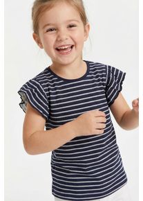 T-Shirt Blue Seven, M&auml;dchen, Gr. 134, ultramarin, Single Jersey, Obermaterial: 100% Baumwolle, geringelt, gestreift, Basic normal, Rundhals, Fl&uuml;gel&auml;rmel Volant, Shirts T-Shirt