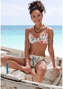 B&uuml;gel-Bikini-Top Lascana "Salsa", Damen, Gr. 44, Cup D, beige (creme bedruckt), Microfaser, Recycling-Polyamid, gebl&uuml;mt, Bikini-Oberteile B&uuml;gel-Bikini-Top, mit tollem Blumenprint