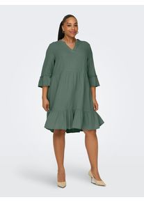 Tunikakleid Only CARMAKOMA "CARTHYRA LIFE PEPLUM DRESS WVN", Damen, Gr. 52, N-Gr, laurel wreath, Web, Obermaterial: 100% Baumwolle, unifarben, regular fit knieumspielend, V-Ausschnitt, Kleider Tunikakleid, Sommerkleid