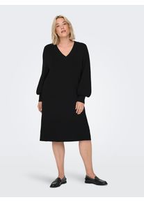 Strickkleid Only CARMAKOMA "CARKATIA LS V-NECK DRESS KNT NOOS", Damen, Gr. M, N-Gr, schwarz, Web, Obermaterial: 50% Viskose, 27% Nylon, 23% Polyester, unifarben, regular fit, V-Ausschnitt, Kleider Strickkleid