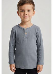 Langarmshirt name it "NMMKAB LS TOP NOOS", Jungen, Gr. 122/128, blau (tradewinds), Feinripp, Obermaterial: 57% Baumwolle, 38% Modal, 5% Elasthan, meliert, normal normal, Rundhals, abgesteppte Kante, Shirts Langarmshirt, Im Henley-Stil - mit kurzer Knopfleise, normal geschnitten