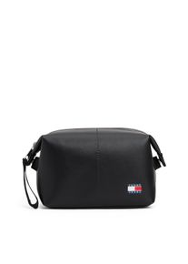 Kulturbeutel Tommy Jeans "TJM HERITAGE LEATHER WASHBAG", Herren, Gr. B/H/T: 19cm x 12,5cm x 13cm, schwarz, Leder, Lederimitat, Taschen Kulturbeutel, Unisex Waschbeutel, Kosmetiktasche mit Logoflagge