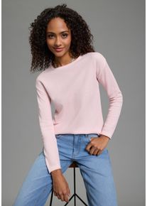 Rundhalspullover Laura Scott, Damen, Gr. 48/50, rosa, Strick, Obermaterial: 50% Baumwolle, 50% Polyacryl, Waffelmuster, Basic, figurumspielend h&uuml;ftlang, Rundhals, Rollkanten, Pullover Rundhalspullover, leichter Feinstrick mit Waffelmuster und dezenten Rollkanten