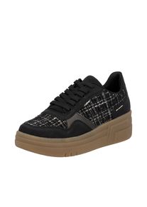 Plateausneaker Rieker, Damen, Gr. 41, schwarz (schwarz, bronzefarben), Lederimitat, Textil, Schuhe Plateausneaker, Basket-Sneaker, Schn&uuml;rschuh, Halbschuh mit weichem Schaftrand