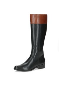 Stiefel Caprice, Damen, Gr. 36, Normalschaft, schwarz (schwarz, braun), Nappaleder, Schuhe Stiefel, Blockabsatz, Langschaft-Stiefel in Reiter-Optik