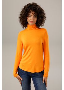 Rollkragenshirt Aniston CASUAL, Damen, Gr. 34, orange, Single Jersey, Obermaterial: 95% Viskose, 5% Elasthan, unifarben, sehr figurbetont h&uuml;ftlang, Shirts Rollkragenshirt, in schwarz-bunt-bedruckt oder 4 trendigen Unis