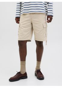 Jack & Jones Cargoshorts JACK & JONES "JPSTCOLE BARKLEY JJCARGO SHORTS SN", Herren, Gr. S, N-Gr, gelb (moonbeam), Web, Obermaterial: 100% Baumwolle, unifarben, Basic, regular fit ca. Mitte Knie, Hosen Cargoshorts, mit Cargo Taschen