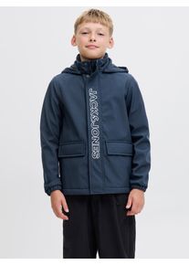 Jack & Jones Softshelljacke JACK & JONES JUNIOR "JJEMATT SOFTSHELL HOOD SN JNR", Jungen, Gr. 128, blau (navy blazer), Web, Obermaterial: 100% Polyester, unifarben, regular fit h&uuml;ftlang, Jacken Softshelljacke