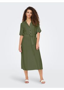 Jacqueline de Yong Blusenkleid JDY "JDYSAY 2/4 MIDI SHIRT DRESS WVN NOOS", Damen, Gr. S, N-Gr, gr&uuml;n (kalamata), Web, Obermaterial: 55% Leinen, 45% Viskose, unifarben, Kleider Blusenkleid, Sommerkleid