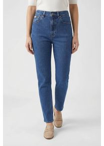 Straight-Jeans Calvin Klein Jeans "HGH RS STRGHT CK ESS", Damen, Gr. 32, L&auml;nge 32, pacifico, Denim/Jeans, Obermaterial: 98% Baumwolle, 2% Elasthan, straight fit normal, Jeans Straight-Jeans, Mit G&uuml;rtelschlaufen
