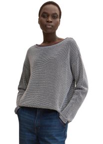 Strickpullover Tom Tailor, Damen, Gr. XL (42), blau (navy bubble), Strick, Obermaterial: 100% Baumwolle, Strukturmuster, mehrfarbig, loose fit h&uuml;ftbedeckend, U-Boot-Ausschnitt, eingesetzt Rollkante, Pullover Strickpullover, mit modischer Struktur