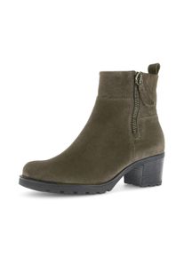 Stiefelette Gabor "St. Tropez", Damen, Gr. 38,5, gr&uuml;n (oliv), Veloursleder, unifarben, Schuhe Stiefelette, Blockabsatz, Boots mit Zierrei&szlig;verschluss au&szlig;en, G-Weite