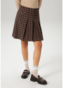 Faltenrock Aniston CASUAL, Damen, Gr. 36, dunkelbraun, hellbraun, kariert, Web, Obermaterial: 63% Polyester, 34% Viskose, 3% Elasthan. Futter: 100% Polyester, kariert, A-Linie kniefrei, R&ouml;cke Faltenrock, mit Zierrei&szlig;verschluss im Vorderteil