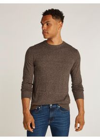 Rundhalspullover Calvin Klein "MOULINE CN SWEATER", Herren, Gr. 3XL, braun (braunie), Strick, Obermaterial: 70% Baumwolle, 30% Polyamid, unifarben, regular fit, Rundhals, elastischer Bund, Pullover Rundhalspullover, mit Logoprint