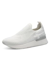 Slip-On Sneaker Tamaris, Damen, Gr. 39, silber (wei&szlig;, silberfarben), Textil, Schuhe Slip-On Sneaker, Keilsneaker, Slipper, Freizeitschuh, Halbschuh mit T-Logoschriftzug