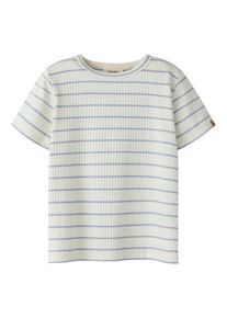 T-Shirt LIL' ATELIER "NMMKAIL SS TOP LIL NOOS", Jungen, Gr. 104, coconut milk stripes:zen blau, Jersey, Obermaterial: 95% Baumwolle, 5% Elasthan, gestreift, normal normal, Rundhals, Shirts T-Shirt, Baumwollmischung, regular fit