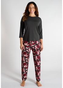 Pyjama Tom Tailor, Damen, Gr. 42, grau, dunkel, allover, Single Jersey, Obermaterial: 95% Viskose, 5% Elasthan, bequem 7/8-L&auml;nge, Rundhals, Homewear-Sets Pyjama, atmungsaktiv, Viskosemix