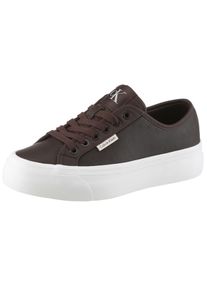 Plateausneaker Calvin Klein Jeans "VULC FLATF LACE UP LTH CK", Damen, Gr. 41, rot (bordeaux), Leder, Lederimitat, unifarben, Schuhe Plateausneaker, Schn&uuml;rschuh, Halbschuh, Freizeitsneaker mit CK-Logo