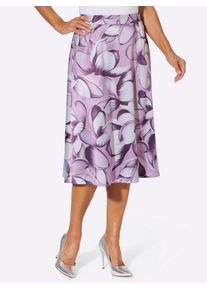 A-Linien-Rock Classic Basics, Damen, Gr. 48, ecru, aubergine, bedruckt, 98% Polyester, 2% Elasthan, gebl&uuml;mt, gemustert, mehrfarbig, wadenlang, R&ouml;cke A-Linien-Rock
