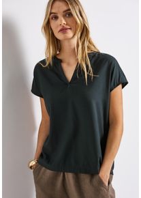 Kurzarmbluse Street One, Damen, Gr. 40, gr&uuml;n (pine grove gr&uuml;n), Web, Obermaterial: 100% Viskose, unifarben, l&auml;ssig geschnitten h&uuml;ftbedeckend, Rundhals, Blusen Kurzarmbluse, Split Neck